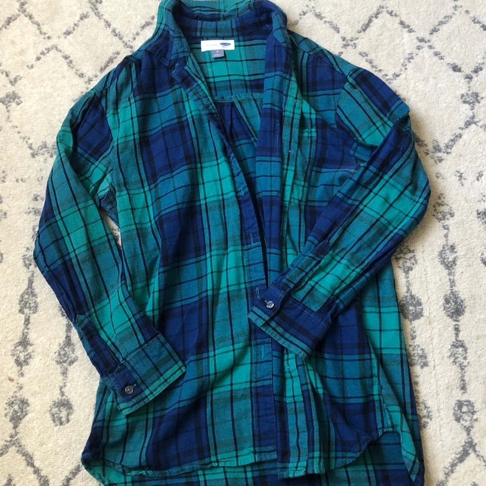 Green/Blue Plaid Boyfriend Style Long Sleeve